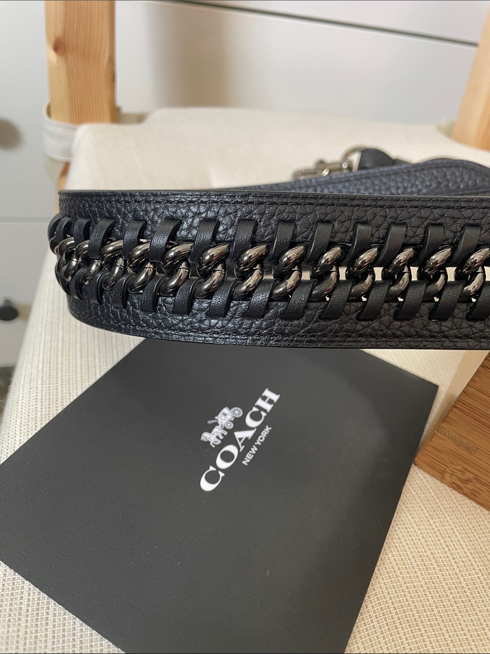 Coach Strap With Chain Detail in Gunmetal/Black - Picture 13 of 17